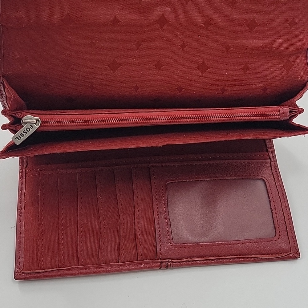 Fossil Red Leather Wallet with Silver Accents - Picture 9 of 16